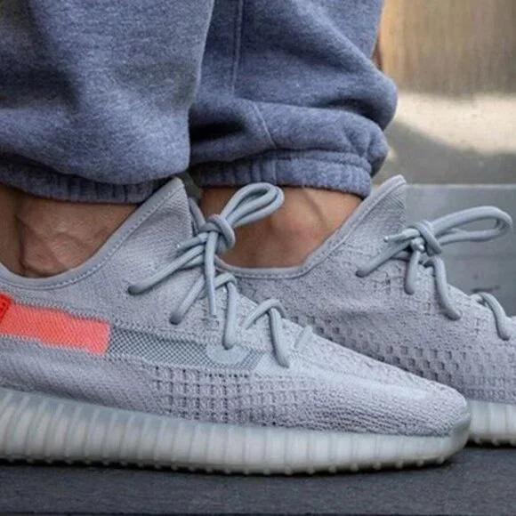 Grey Knit Casual Sneakers with Orange Heel Tab – Lightweight Comfortable Streetw - Picture 3 of 10